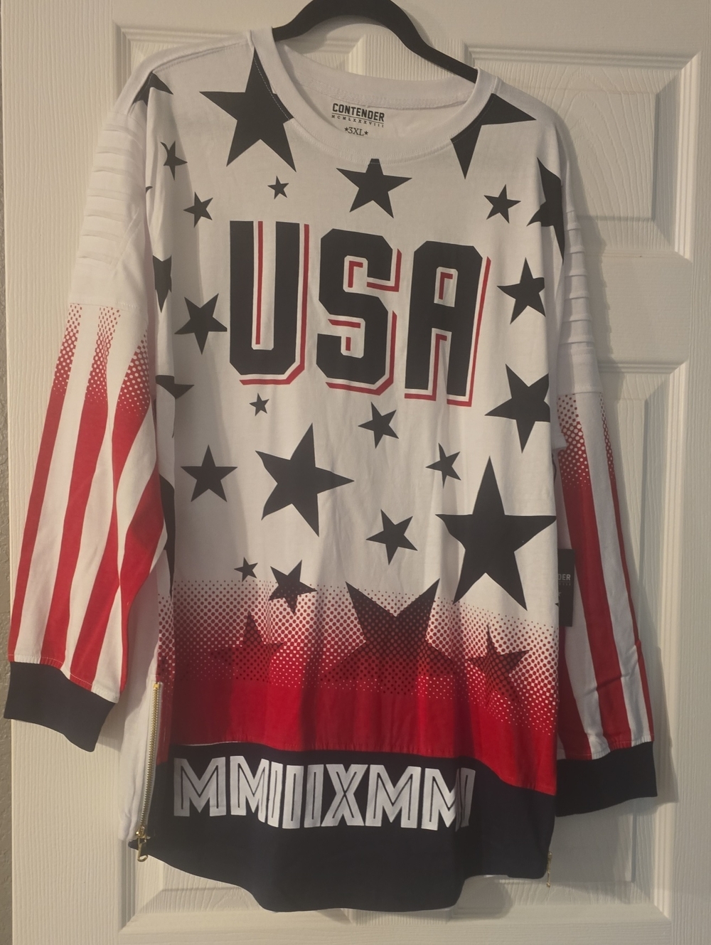 Contender USA Star Print Long Sleeve Jersey - White/Red/Black